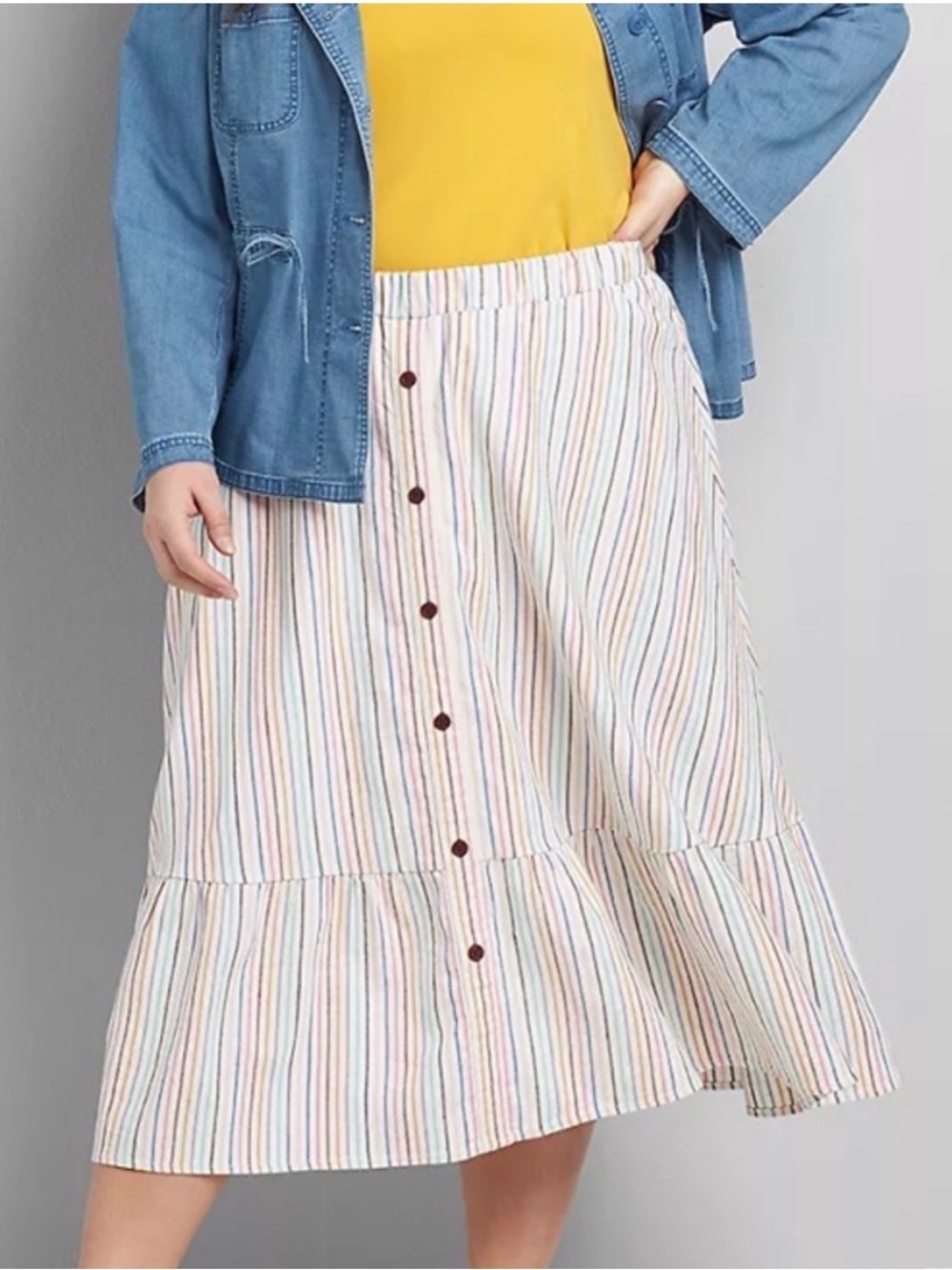 Layne Bryant Tiered Midi Colorful Striped Skirt